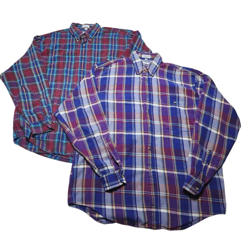 Vintage Stanley Blacker Plaid Shirt Mens Large Plaid Flannel Pocket USA Lot Of 2